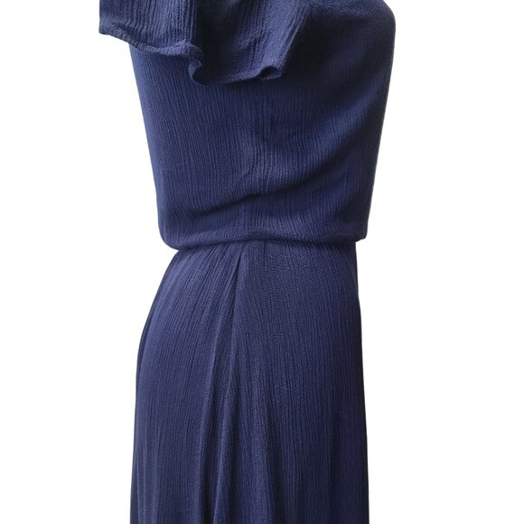Wayf Navy Blue Blouson Midi Dress Rayon & Polyester Lined V-Neck Short Sleeves M - Picture 8 of 16